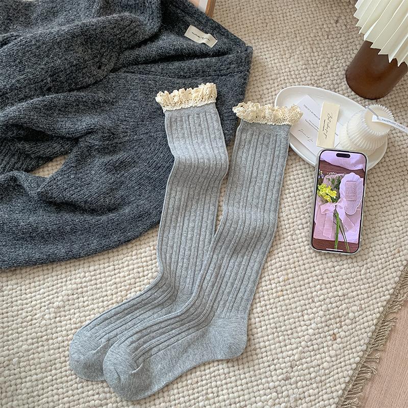 Female Spring and Autumn Lace Show Thin All Build Long Leg Pile Socks