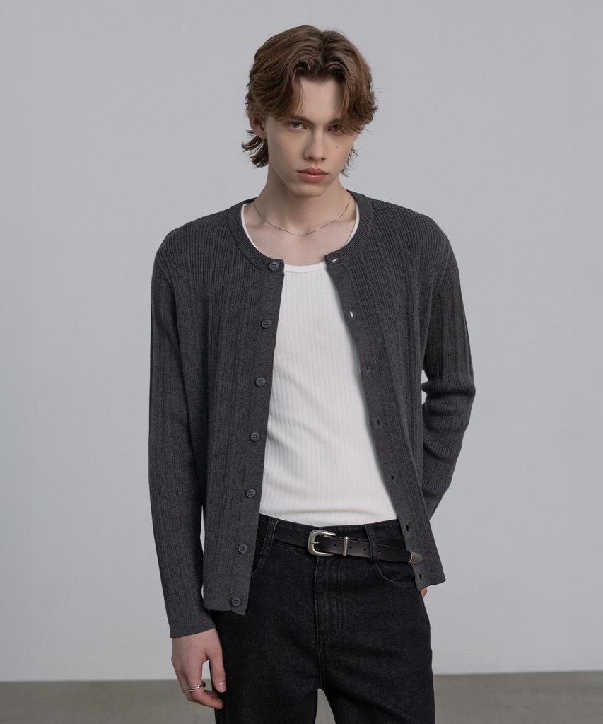 DECOROSO Mix Ribbed Round Cardigan [Charcoal]