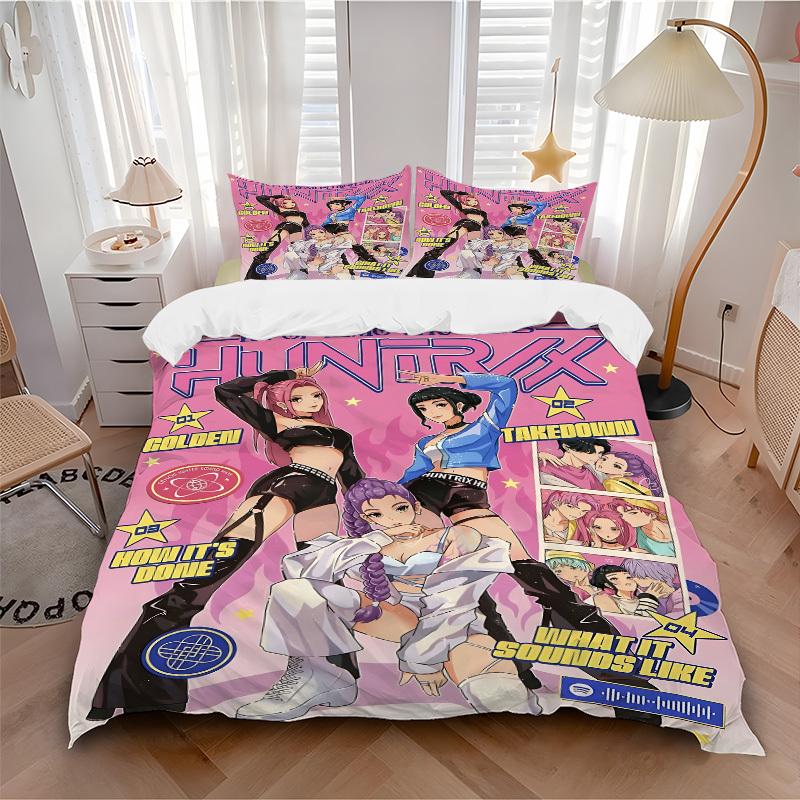 

3pcs bedding set K-Pop Demon Hunters Includes 1 Comforter + 2 Pillowcases, Without Pillow Inserts, Soft Comfortable,a0910225 135x200cm