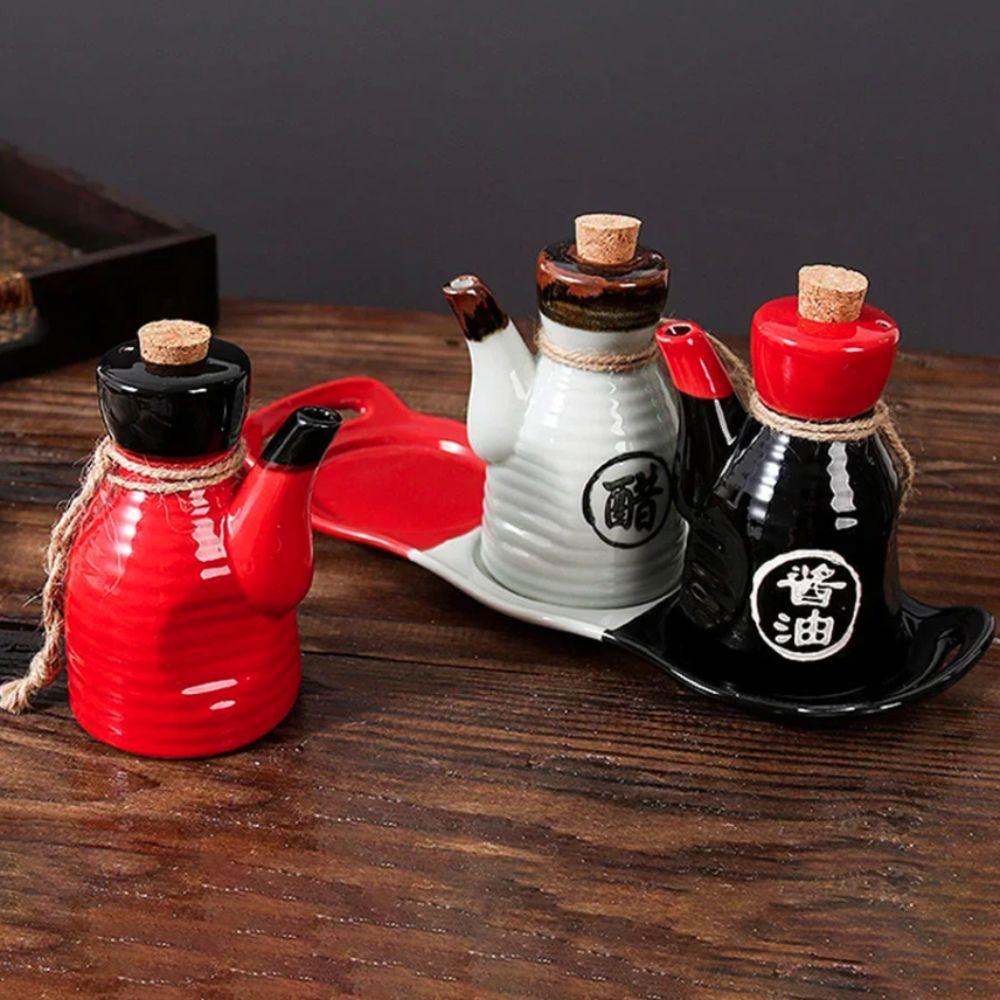 Ceramic Japanese Style Soy Sauce Bottle Vintage Dinning Table Condiment Dispenser Hotel