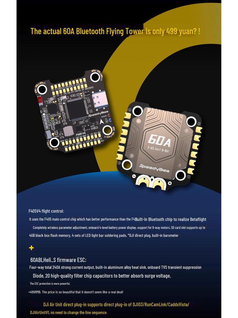 SpeedyBee F405 V4 60A Flight Tower: F405 V4 Controller & BLS 60A 4-in-1 ESC 30x30