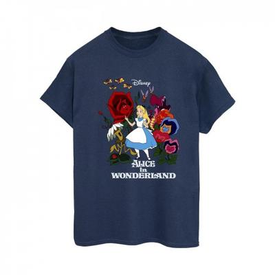 Womens/Ladies Alice In Wonderland Flowers Cotton Boyfriend T-Shirt