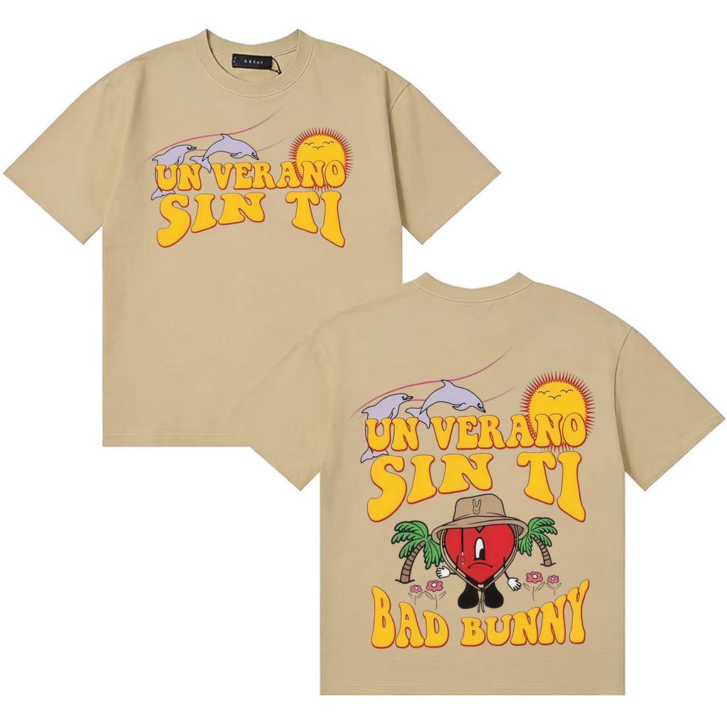 Bad Bunny UN VERANO SIN TI Classic Graphic Unisex T Shirt Unisex Hip Hop T Shirts Album Double Sided Print ONeck Short Sleeve Tee