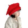 Kids Pearl Decor Beret Hat, Girls French Style Wool Painter Beret, Autumn Winter Warm Beanie Cap for 2‑6 Years Old, Head Circumference 48‑53cm