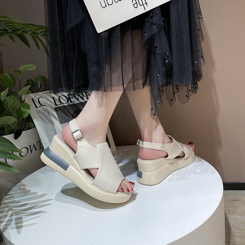 

Повседневные женские туфли на танкетке, платформа, высокий каблук, ремешок с пряжкой, нескользящие, легкие, уличные сандалии для женщин 42