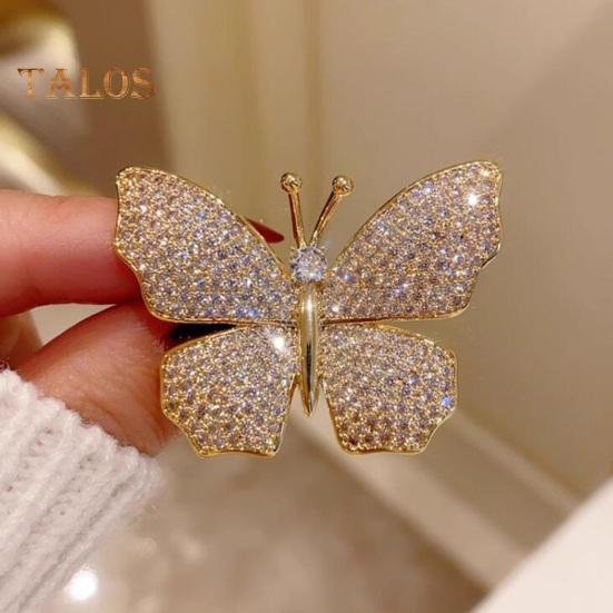 Women Brooch Butterfly Shape Rhinestone Vinatge Anti-slip Bag Coat Collar Hat Scarf Decoration Clothes Pin Party Prom Garment Jewelry