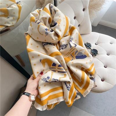 Luxury Horse Print Thick Cashmere Blanket Women Scarf Warm Pashmina Shawl Winter Wraps Bufanda New Design Poncho Echarpe Female