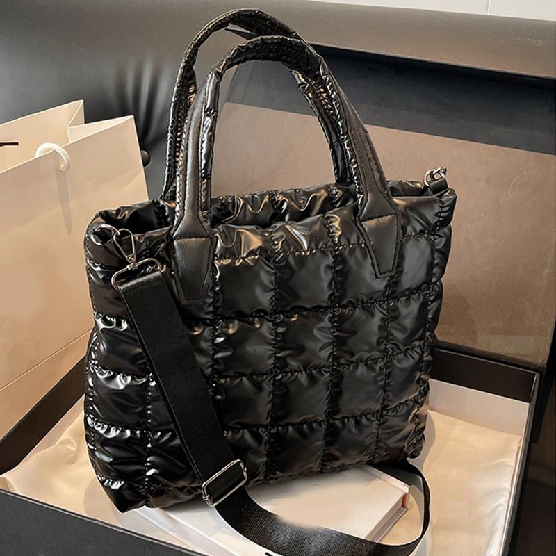 Ny Dame Puffy Tote Bag PU Lakklær Vattert Stor Størrelse Student Laptop Crossbody Bag