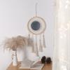 Bohemian Handmade Wood Beads Woven Tassels Wall Hanging Mirrored Macrames Tapestrys Decorative Mirrored for Bedroom