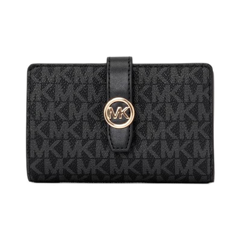 MICHAEL KORS Greenwich Logo Coated Canvas Wallet Medium Women s Black чёрный