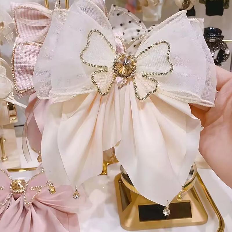 Korean Style Sweet Fashion Girls Princess Hair Clip Rhinestone Big Bow Hairpin For Women Headwear Spring Clip Hair Accessories