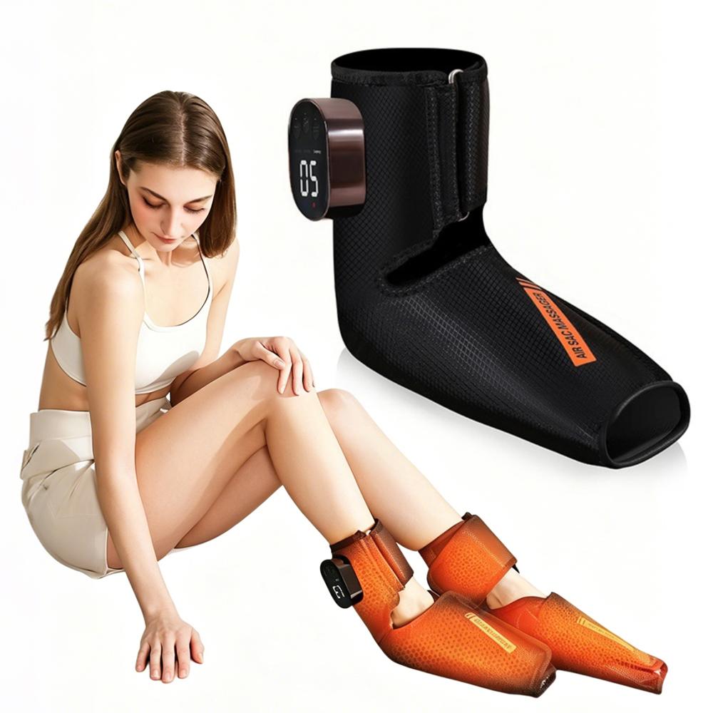 Portable Air Compression Ankle and Foot Massager with Heat, Smart Timer Cordless Foot Massager чёрный