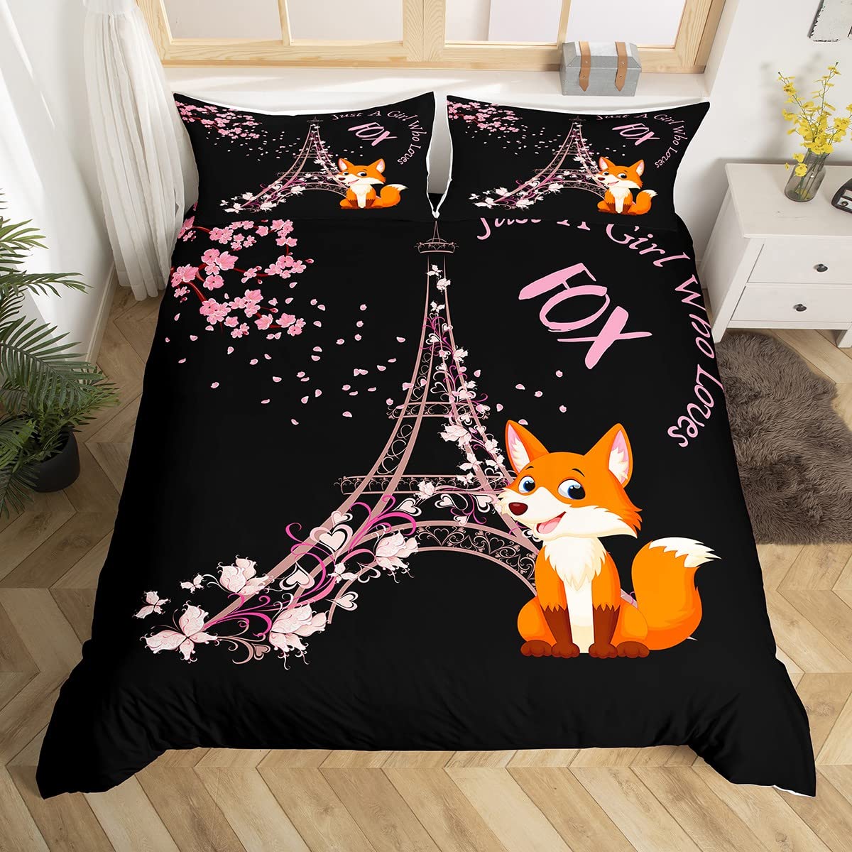

Eiffel Tower Duvet Cover Set Romantic Theme For Girls Women Couple Bedding Set Paris Cityscape Printed Polyester Comforter Cover EU single(135x200cm)