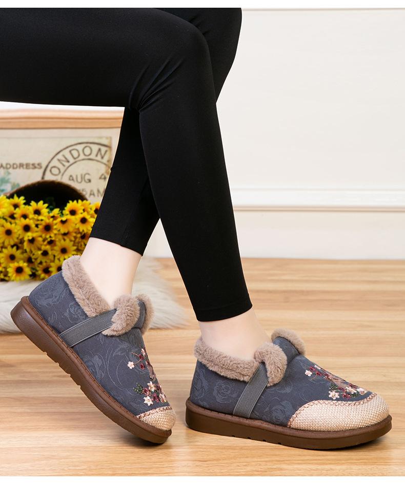 Winter ethnic style cloth shoes, warm mother shoes, new Chinese cotton shoes, fleece and thickened embroidered shoes