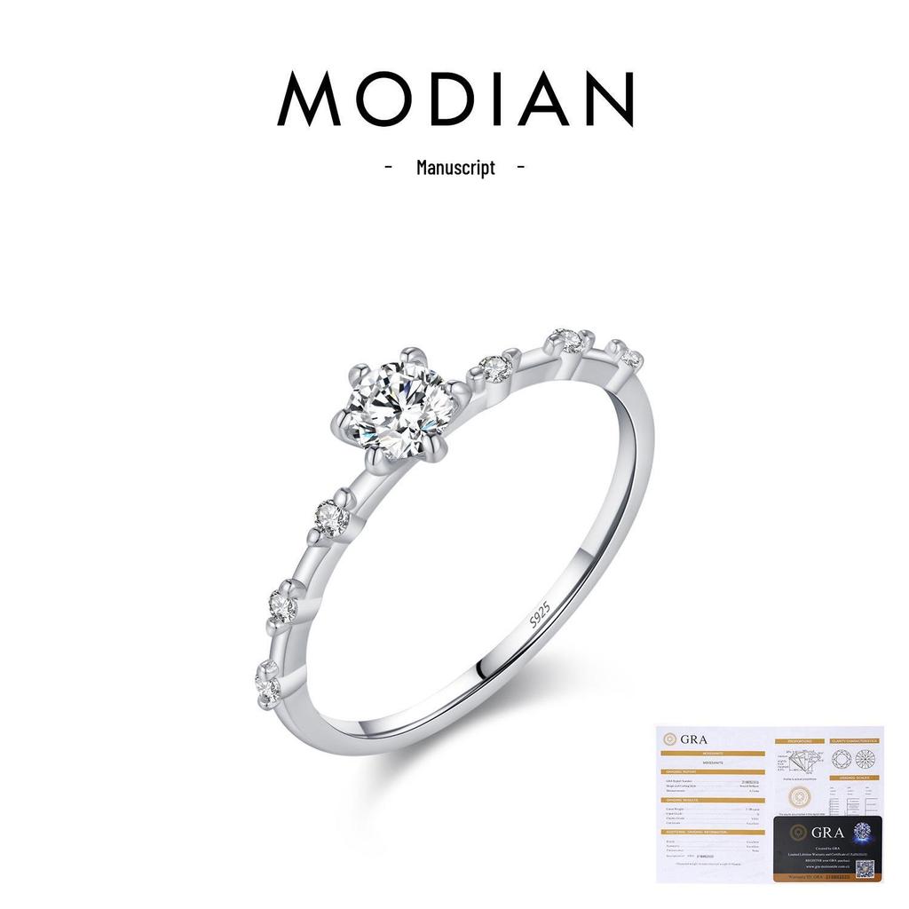 MODIAN Women's Moissanite Sterling Silver Luxury Shiny Ring