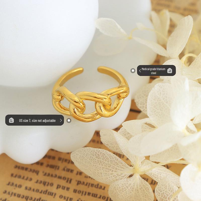 European & American Geometric Irregular Large Chain Open Ring – Luxurious Non-Fade Gold Plated Jewelry.