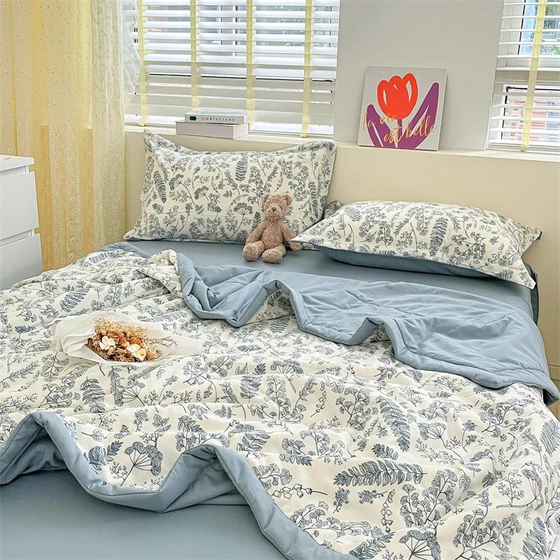 Cotton Air-Conditioning Quilt Cover for Children and Adults, Soft Flower, Double Printed, Washable Bed, Home Use, New
