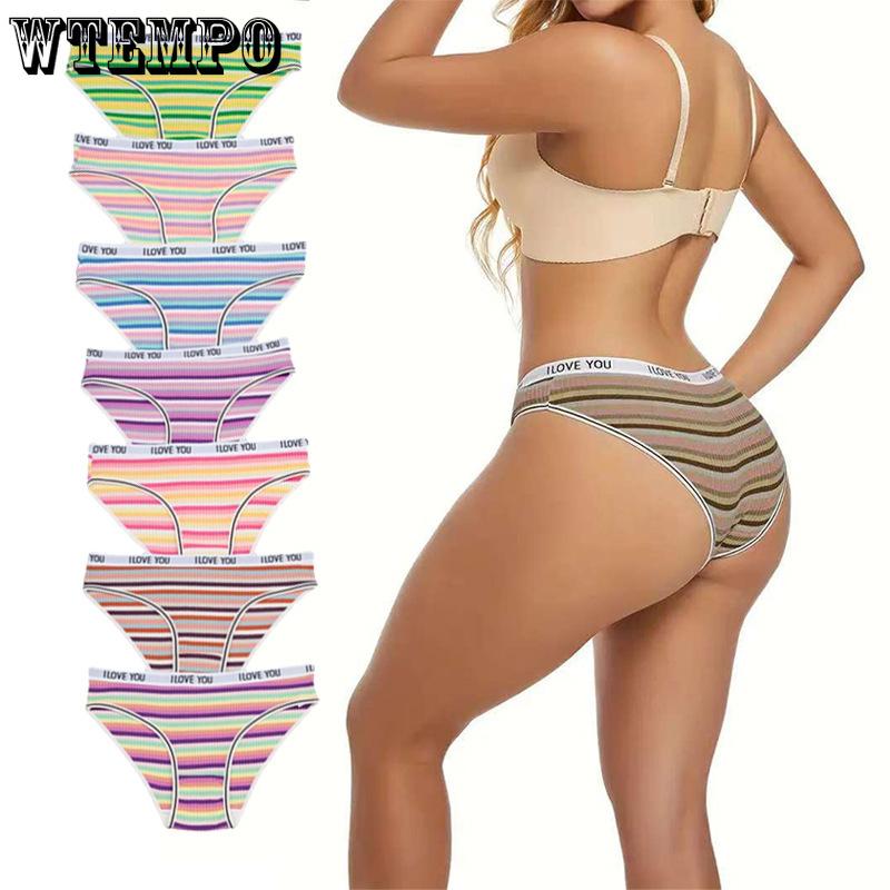 Women's Cotton Underwear Triangle Pants Low Waist Breathable Girls' and Students' Striped Underwear