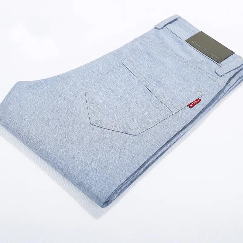 

Мужские летние тонкие хлопково-льняные брюки слим для молодежи, прямые хлопково-льняные штанины, повседневные брюки 27 небесно-голубой