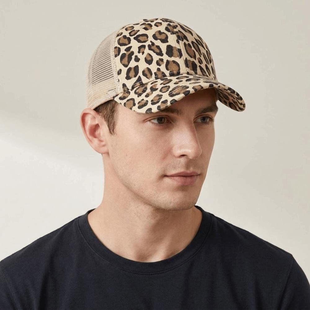 Adjustable Visor Hat Breathable Mesh Peaked Hat Fashion Leopard Print Baseball Cap Sports