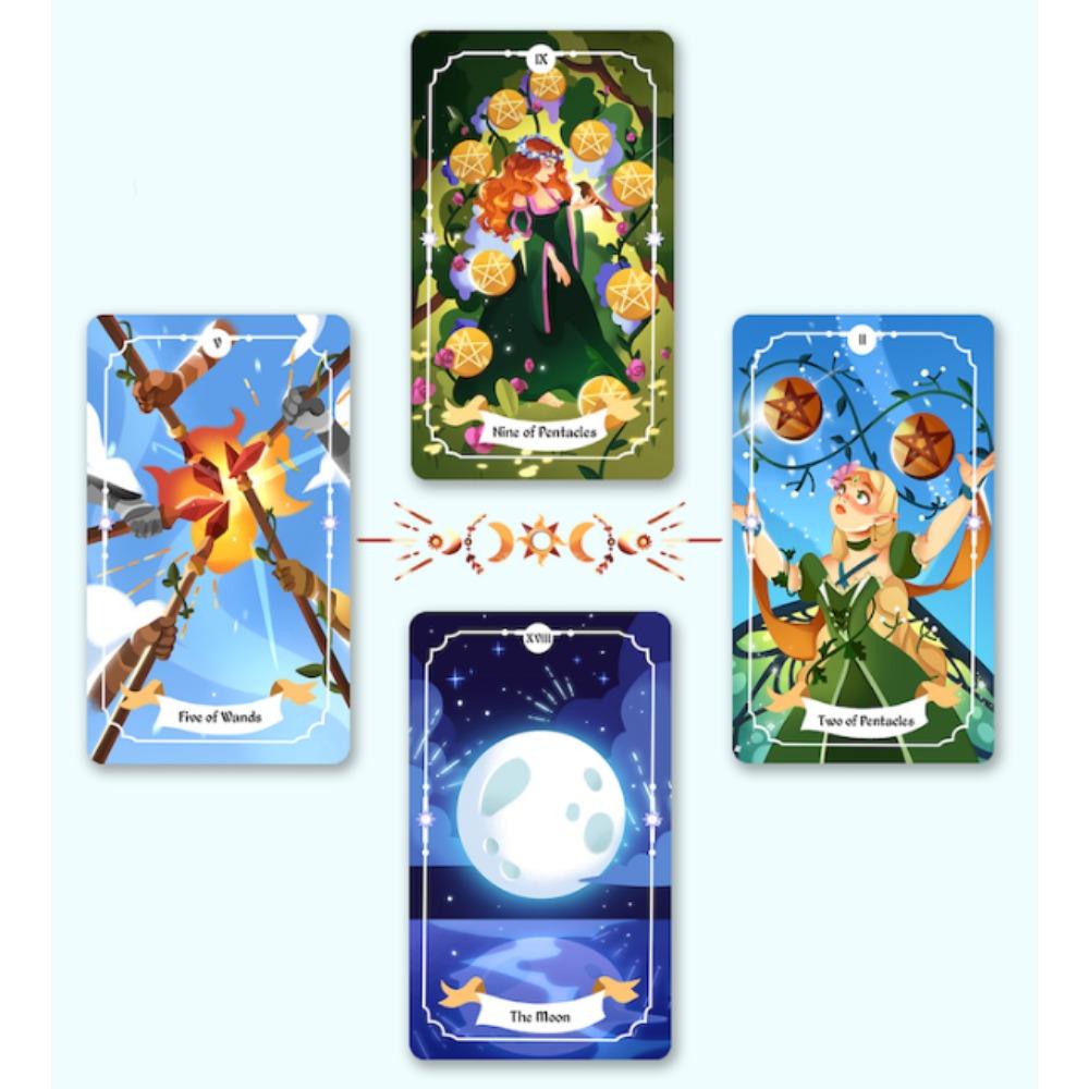 12*7 cm Talia Tarota Witchy Magic Czarująca talia tarota składająca się z 78 kart, zaprojektowana z magicznymi i uroczymi ilustracjami oraz łatwym do zrozumienia przewodnikiem