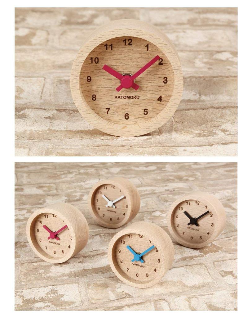KATOMOKU Mini-Uhr rund rotes Holz Strand km-26