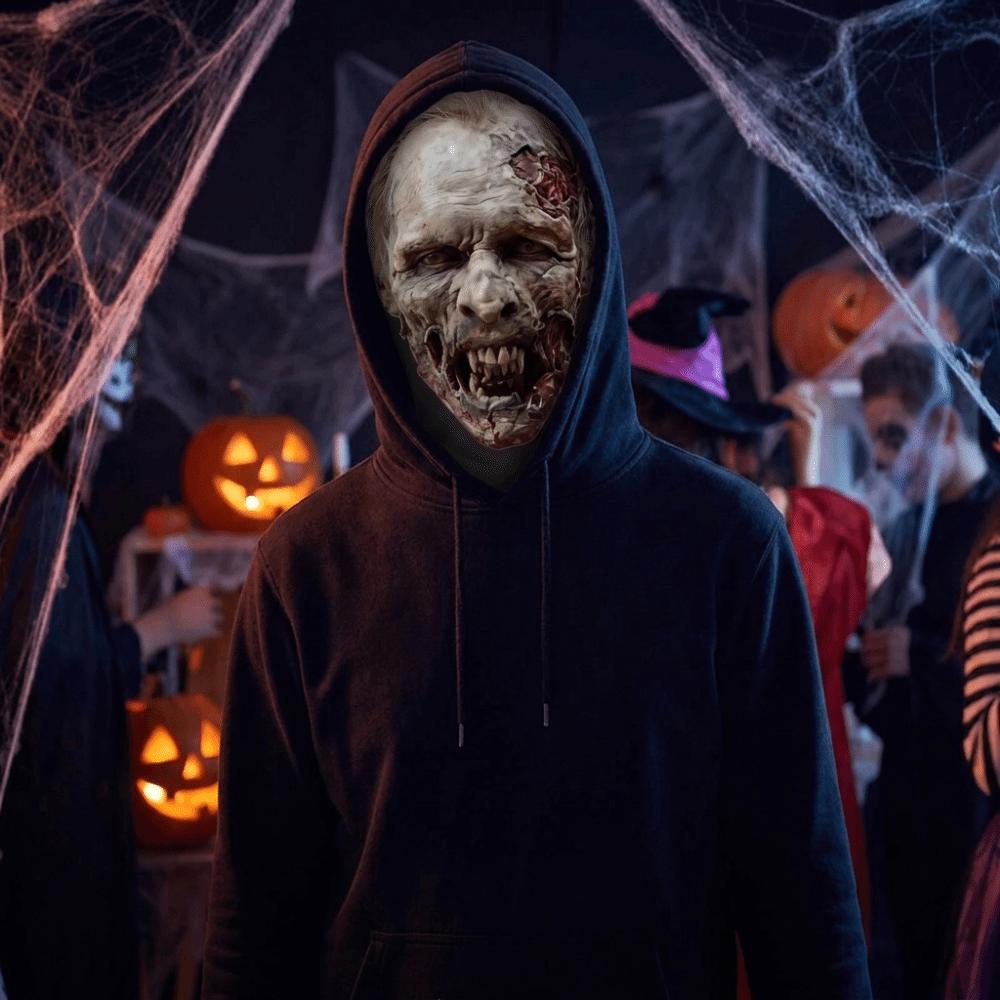 2D plochý tištěný celoobličejový síťovaný pokrývka hlavy Omyvatelná Halloweenská Cosplay maska Lebka Zombie maska Žert