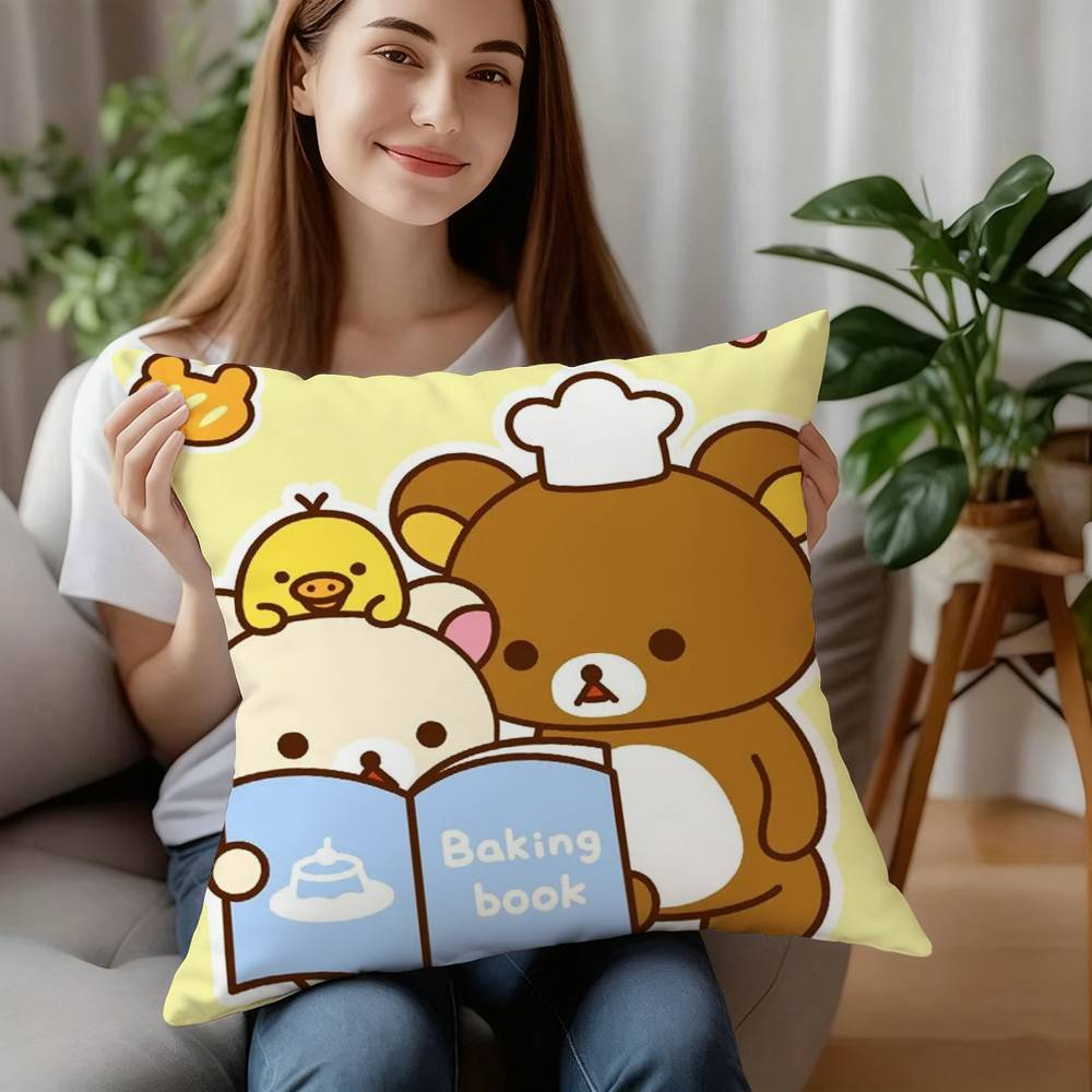 Cute Cartoon Rilakkuma Pillow Case Plush Fabric Soft Pillowcase Double Sided Print Cushion Cover Household Gifts