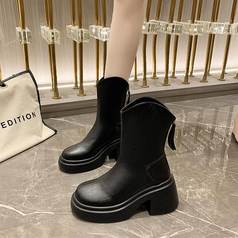 Осень И Зима Новый Тренд Мода Французские На Толстой Подошве На Толстом Каблуке С Круглым Носком Водонепроницаемая Платформа Модные Сапоги На Высоком Каблуке 40