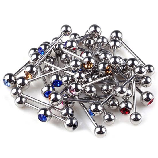 10Pcs Unisex Rhinestone Ball Barbell Rings Body Tongue Bars Punk Mixed Piercing