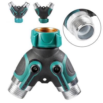 Rozdeľovač záhradnej hadice s uzatváracími ventilmi, 2-cestný, odolný, Y-kus, závit 3/4" GHT, vonkajší rozdeľovač kohútika pre záhrady, terasy