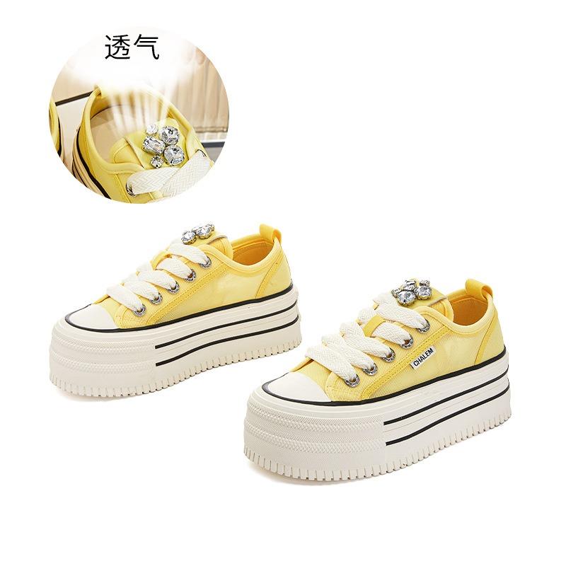 

New platform white shoes summer breathable heightening muffin shoes casual single shoes versatile women s shoes sports board shoes 40 лимонно-желтый