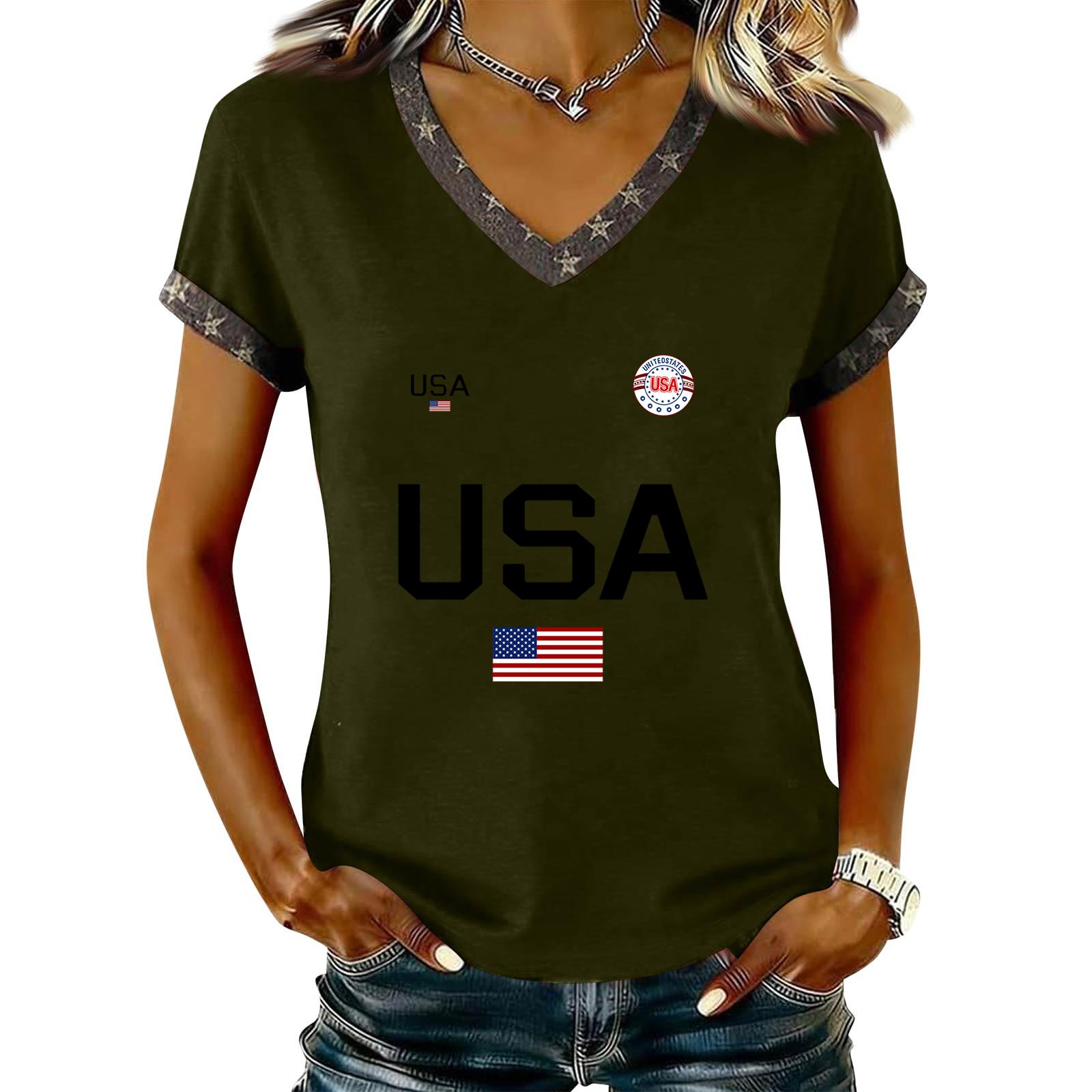 

Long Sleeve Shirts for Women Womens Long Sleeve Tops Long Sleeve Tops for Women Womens Long Sleeve T Shirts USA Print V Neck Casual Tee L армия зеленый