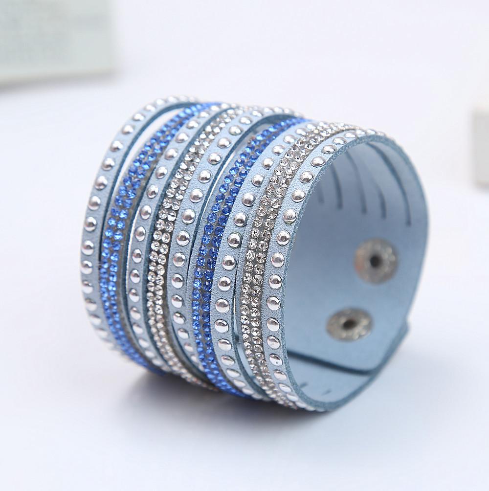 

9 rows of short high-end jewelry EBAY leather flannel hot diamond bracelet світло-синій колір