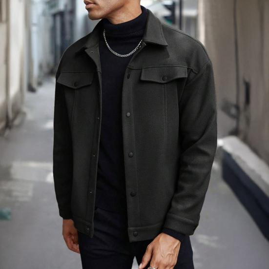 Herrejakke Ullent Reversdesign Langermet Ensfarget Kåpe med Klafflommedesign Ensfarget Høst Vinter Businesskåpe