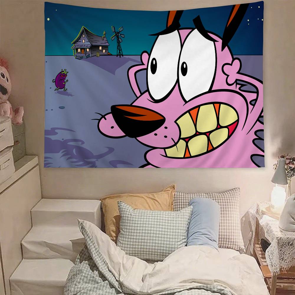 

COURAGE The CCowardly Funny Dog Tapestry Wall Hanging Tapestry Art Deco Blanket Curtain Hanging Home Bedroom Living Room Decor 74x94cm(29x37in)