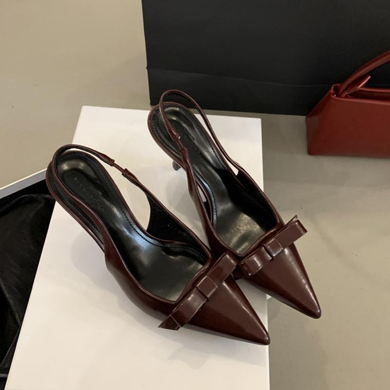 

2025 Летние Женские Босоножки на Высоком Каблуке, Модная Обувь с Заостренным Носком и Бантом-Бабочкой, Элегантные Сандалии для Стриптиз-вечеринки 35 вино красного