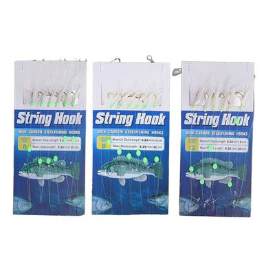 5 Pcs Fish Skin String Hooks with Luminous Beads Feather Fishing Rigs Baits 6 Hooks Saltwater Fishin