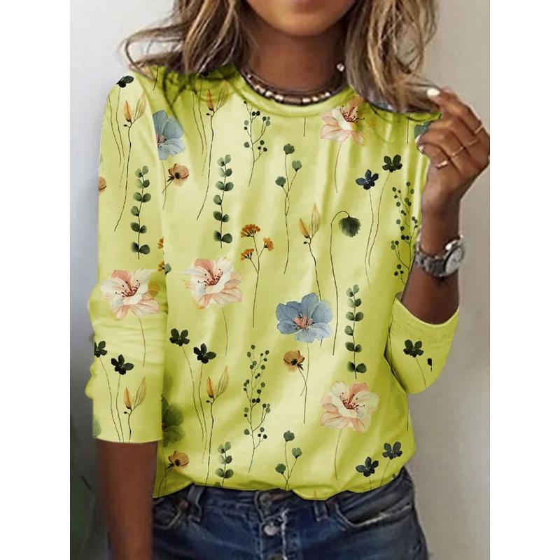 Women's T Shirt Tee Tops Floral 3D Print Fashion Long Sleeve Festival Holiday Funny O-Neck Regular Fit Spring & Fall Sweatshirt