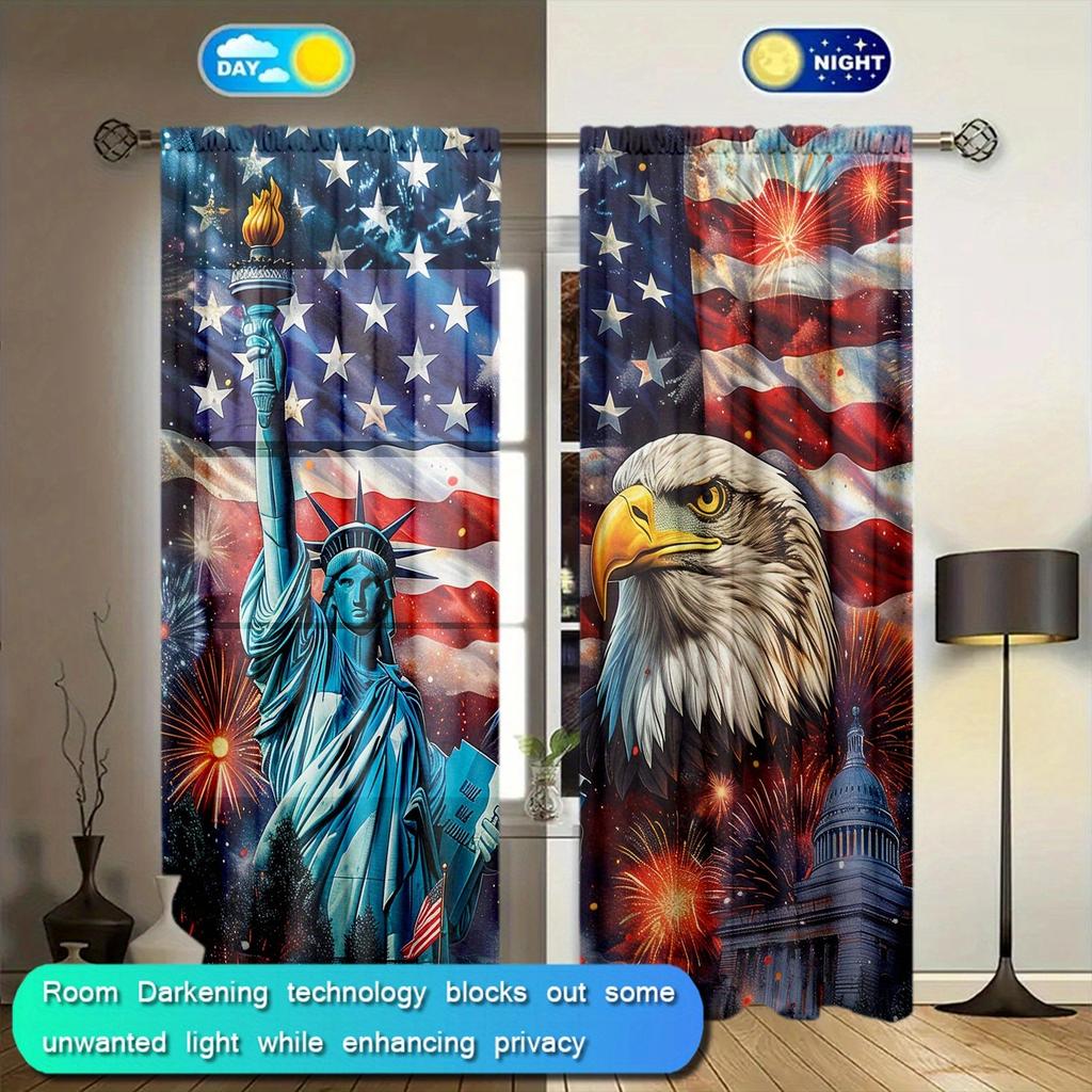 Unabhängigkeitstag der Vereinigten Staaten Flaggenvorhang für Heimdekoration-Stangentasche Fensterdekoration für Schlafzimmer, Küche, Wohnzimmer