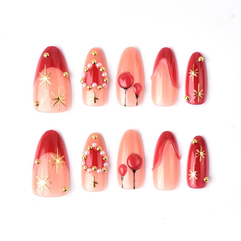30-Piece Handmade Almond French 3D Heart Star Valentine's Day Wearable Nail Art