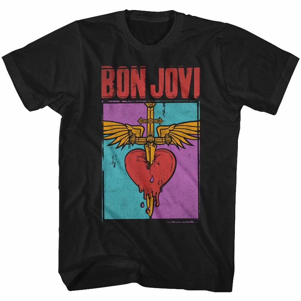 Bon Jovi Bleeding Heart & Dagger Men s T Shirt Rock Music Merch M