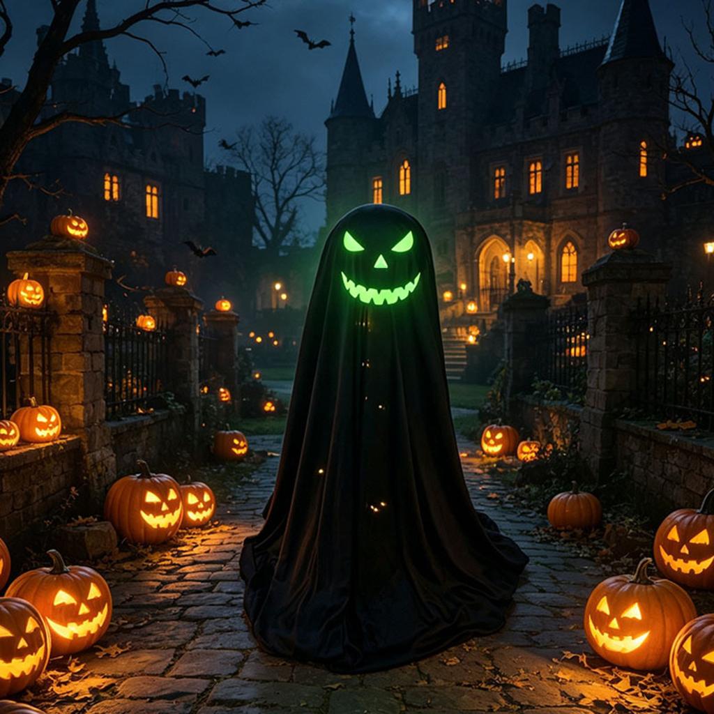 Adjustable Halloween Ghost Decoration with Luminous Face and Extendable Height for Indoor Outdoor Holiday Display 65 To 120cm Requires AA Batteries