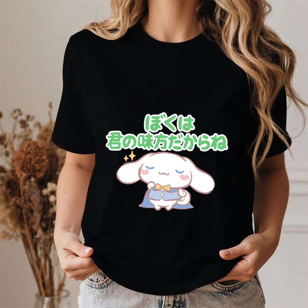 

2026 Summer Cute Cinnamoroll Guardian Partner Print Casual Comfortable Cotton T Shirt for Women Girls Soft Summer Tee Top S