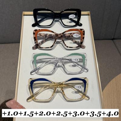 Neutral Fashion Retro Vintage Reading Glasses Cat Eye Full Frame Blue Light Blocking +3.5 +4.0 Stylish Eyewear