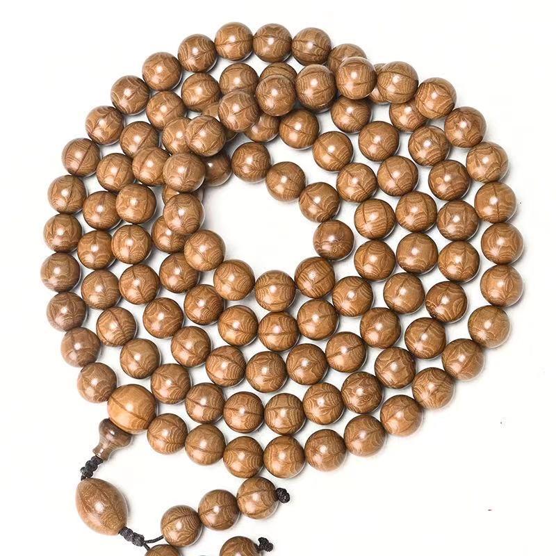 Handcrafted Six-Lobed Dragon Wood Buddhist Beads Rosary, 20mm