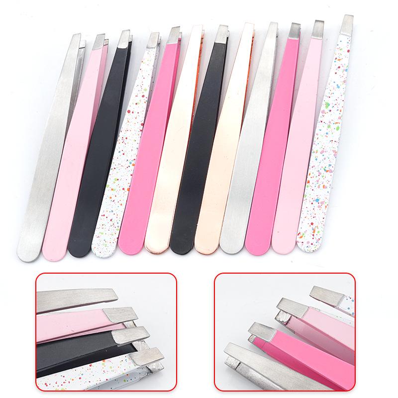 Stainless Steel Eyebrow Tweezers: High-Precision, Multi-Purpose Hair Removal with Flat and Slanted Tips for Eyebrow Shaping