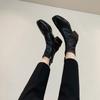 [Autumn and Winter Explosion] Korean Square Head Washed Horse Skin Thin Short Boots Thick Heel Side Zipper Thick Sole Small Ankle Boots Children