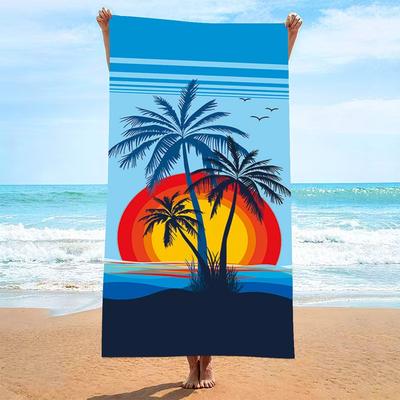 Retro Sunset Palm Tree Beach Towel Polyester Quick Dry Bath Towels Summer Vacation Swimming Pool Sandproof Blanket Travel Mat