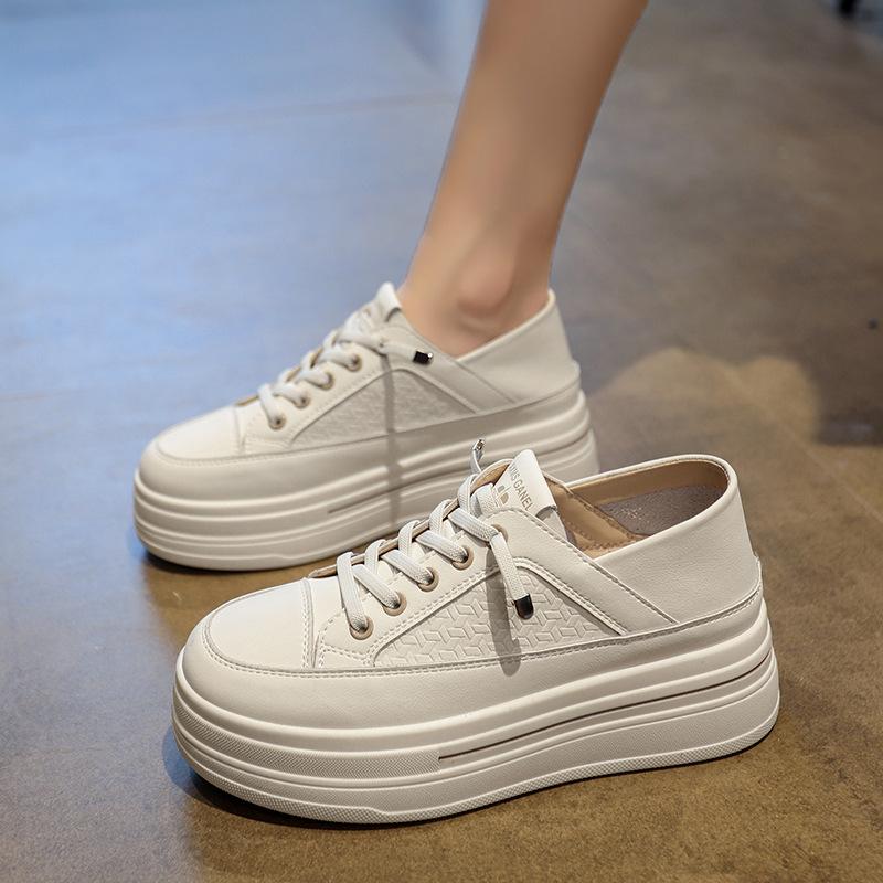 Faux leather one pedal two wear little white shoes women's shoes 2025 summer new thick-soled inner height increase versatile casual shoes